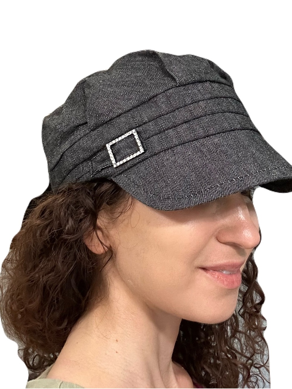 Icing Charcoal Newsboy Cap with Rhinestone Buckle